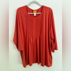Ruby Rd Women’s Plus Size 3/4”‎ Sleeve Pleated Red Orange Blouse Size 2X
